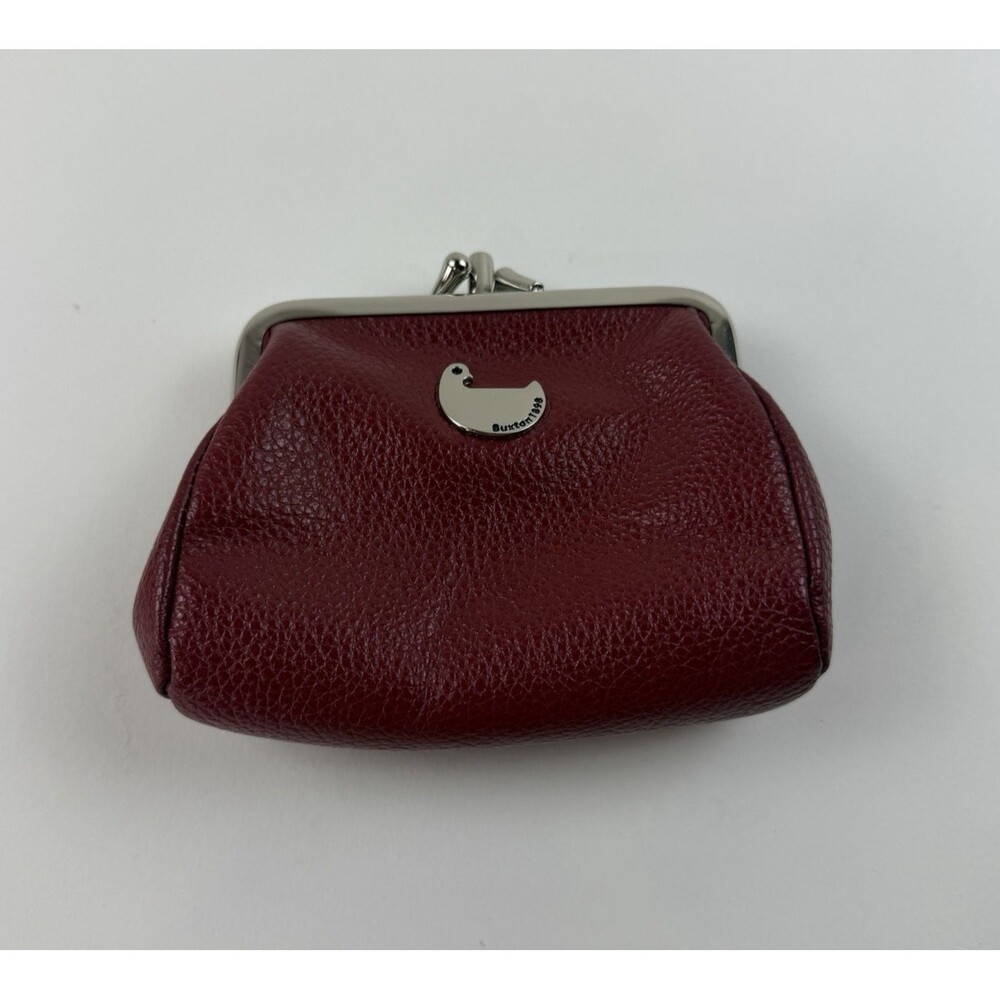 Buxton Red Pebbled Leather Wallet Duck Double Kiss Closure Coin Purse Brighton